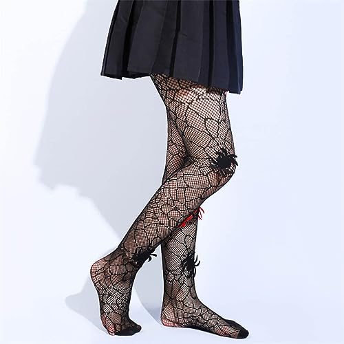 Image of CanB Skull Fishnet Stockings Sexy High Waist Tights Halloween Pumpkin Thigh High Pantyhose for Women