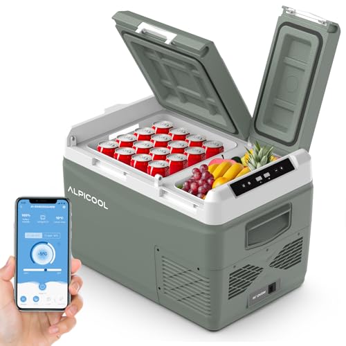 Alpicool KLS38 31L Kompressor Kühlbox Dual Zone Kühlschrank für Auto mit APP-Steuerung 2026 NEU Kühlbox 12V 230V Kompressor für Camping Angeln Fahrten Boot -20-20 mit Eiswürfelform Grün