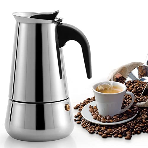 TKSE Caffettiera con Piano Cottura, Pentola a Goccia Tipo di Pentola Moka in Acciaio Inossidabile di Grande capacità Induzione per Caffettiera Domestica in Acciaio Inox(2 cup)