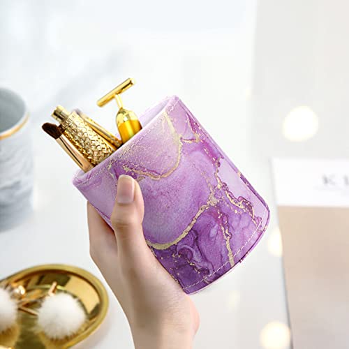 Image of Large Capacity Colored Pen Holder for Desk, Leather Pencil Holder Pen Cup Marker Holder Makeup Brush Holders, Desk Accessories & Workspace Organizers for Home, Office, Purple Marble