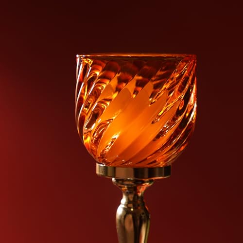 Image of Pure Home + Living Orange Swirl Textured Hurricane - Large Candle Holders for Home Decor with Glass Hurricane, Dining Table Decor, Candle Holder, Decorative Candle Stands for Home Decor