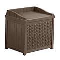 Suncast 22-Gallon Small Deck Box - Lightweight Resin Indoor/Outdoor Storage Container and Seat for Patio Cushions, Gardening Tools and Toys - Store Items on Patio, Garage, Yard - Mocha Wicker