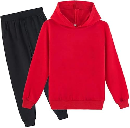Image of D.O.T Boys Girls Anime Tracksuit Pullover Hoodie Jogging Pants Set 2 Pieces Sweatshirt for Kids 2-15Years (US, Age, 12 Years, 13 Years, Red)