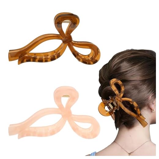 Gjinxi Elegantes pinzas para el pelo con lazo, paquete de 2 unidades, de plástico, modernas, grandes accesorios de peinado para mujer, estilo casual, francés, adecuado para