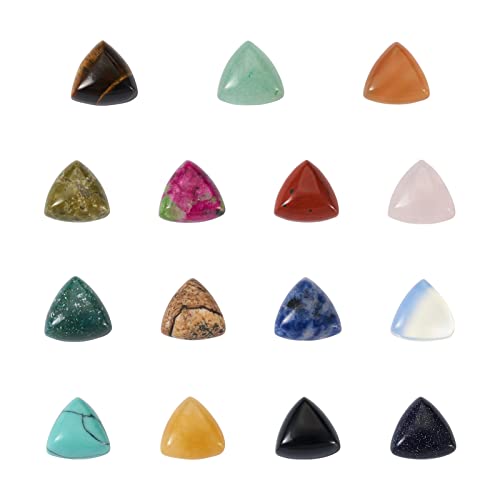 Beadthoven 30pcs 15 Styles Mix Natural Gemstone Cabochons Beads Triangle Cabs Covers Healing Quartz Crystal Stone Flatback Cabochons for DIY Jewelry Making Rings Earrings Necklace Bracelet 10mm