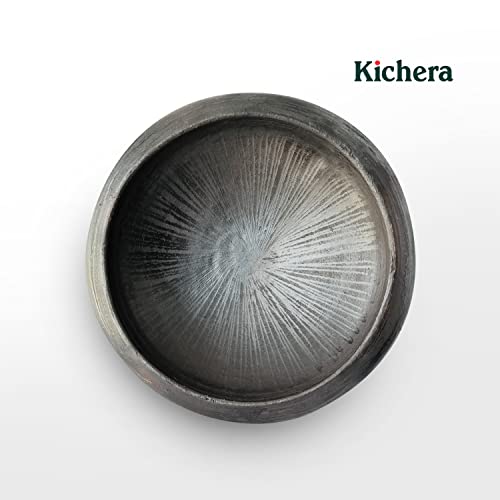 Image of Kichera 9.5 Inch Clay Tawa /Frying Pan /Appam /Pathiri Chatti for Cooking & Serving (Black)