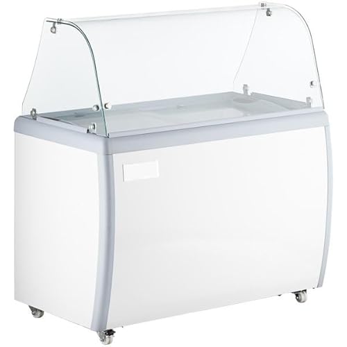Glownary 71-Inch Commercial Ice Cream Dipping Cabinet, White, 12 Tub Display with Curved Glass, LED Lighting, -15° to 10°F, Storage for 22 Containers