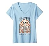 Photo Gallery donna nightmare before coffee shirt - tazza con scheletro a scacchi retrò maglietta con collo a v Photo Gallery donna nightmare before coffee shirt - tazza con scheletro a scacchi retrò maglietta con collo a v