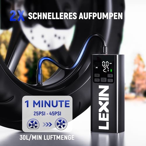 LEXIN P5 Elektrische Luftpumpe, Akku Kompressor 5000 mAh, 10,3 Bar Tragbare Reifenpumpe für Fahrrad, Roller, Motorrad, Auto, Rollstuhl… – Ansicht 6