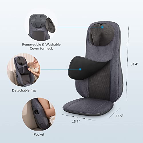 Comfier Neck&Back Massagers With Heat,Shiatsu Massager Chair With Adjustable Height Pillow,Full Body Massage Cushion For Pain Relief,4 Rolling Nodes&3 Vibration Levels,Gift For Men,Women,Gray #TOP7