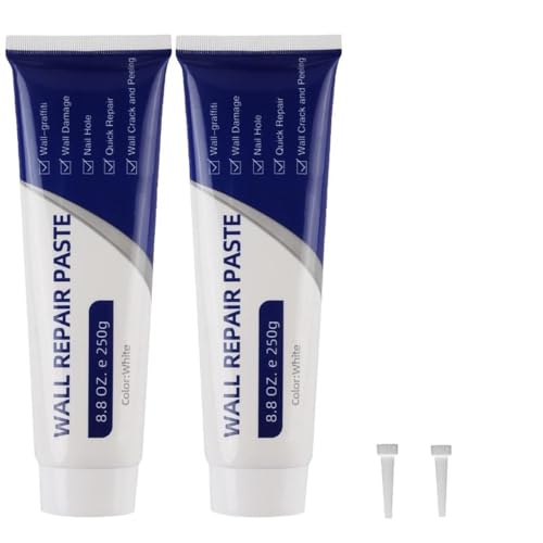 Kit de Reparación de Paredes, 500g (17.6oz) Masilla para Pared con Espátula y Lija, Relleno de Secado Rápido para Grietas, Agujeros de Clavos y Desconchones, Pasta Blanca