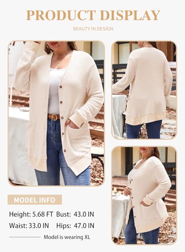 Eytino Womens Plus Size Cardigans Casual Long Sleeve Waffle Knit Front Button Tops(1X-5X)3