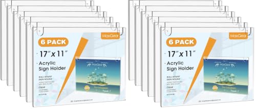Image of MaxGear Acrylic Wall Mount Sign Holder, 11 x 17 Landscape, 12 Pack