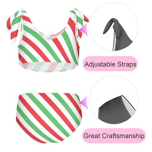 Girls' Swimwear Cane Candy Stripes Red Green Toddler Bathing Suit for Girls Swimsuit Size 3-12T Bikini Set2