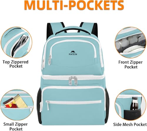 Image of MATEIN Cooler Backpack, 26 Cans Insulated Lunch Backpack for Men Women, Leakproof Double Layer Lunch Cooler Bag Lightweight Soft Lunch Backpack with Cooler Compartment, Beach Camping Hiking Beer Gifts