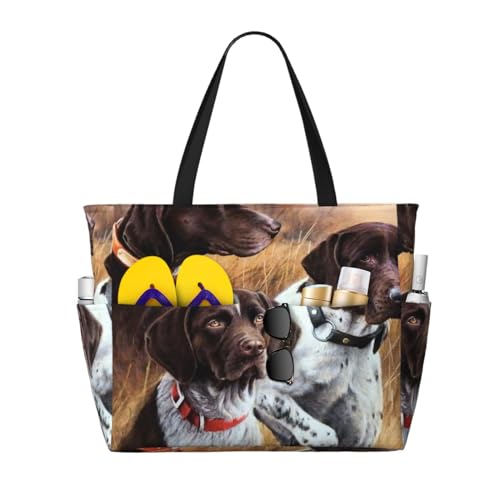 Grand sac de plage Braque Allemand pour femme - Grand sac fourre-tout d'automne avec poignées