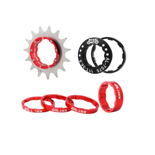 Yundxi Singlespeed Umrüstsatz Fixie-Kassette 12T13T/14T/15T/16T/17T/18T/19T/20T/21T/22T MTB Einzel-Gang Umbausatz (17T,Rot)