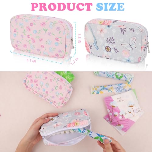 Image of Period Bag for Teen Girls, Lightweight Sanitary Napkin Storage Bag Tampon Holder for Purse Menstrual Pad Pouches First Period Gift (Flowers)