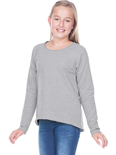 Girls 7-16 French Terry Raw Edge Raglan High-Low Long Sleeve Dark Heather Gray XL
