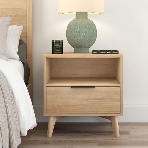 Plank+Beam Haven Nightstand with Shelf, 2-Pack - Solid Pine & Engineered Wood, 1 Drawer, Open Cubby, Low-VOC Finish, Easy Assembly with Anti-Tip Kit, Blonde with Black Handle by Plank+Beam - Image 3