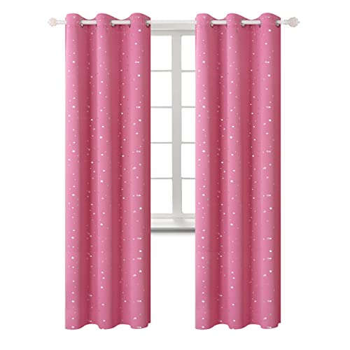 Image of BGment Pink Star Blackout Curtains for Kid's Bedroom - Grommet Thermal Insulated Room Darkening Printed Curtains for Girl Room, Set of 2 Panels, 42 x 84 Inch