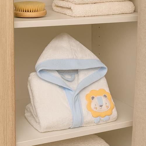 Peignoir à capuche bébé coton lion bleu idée cadeau naissance - 2