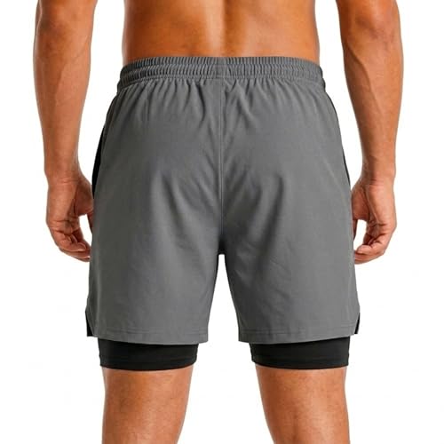 Image of Boldshark Men's 2-in-1 Running Shorts with Inner Compression Layer, Quick-Dry Sports Shorts with Phone Pocket for Gym, Running & Training