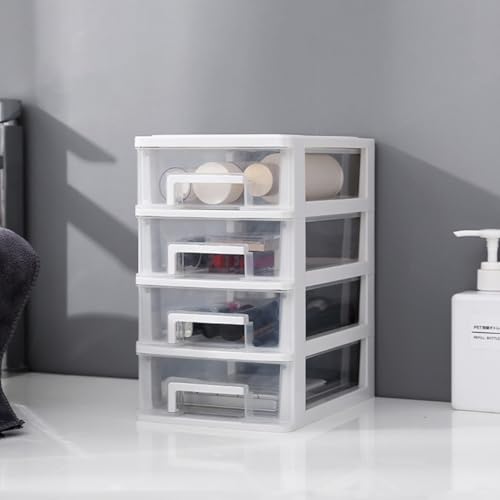 Boîte de rangement à tiroirs plastique blanc transparent 4 niveaux - 8