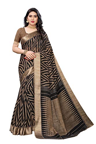 Mithila Root Women's Zig Zag Printed Saree Linen Sari With Blouse Piece Anniversary Gift 6 Yd