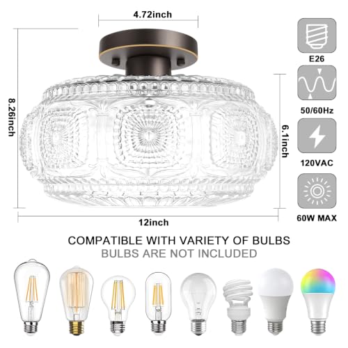 Image of 12 Inch Oil Rubbed Bronze Semi Flush Mount Ceiling Light Fixture