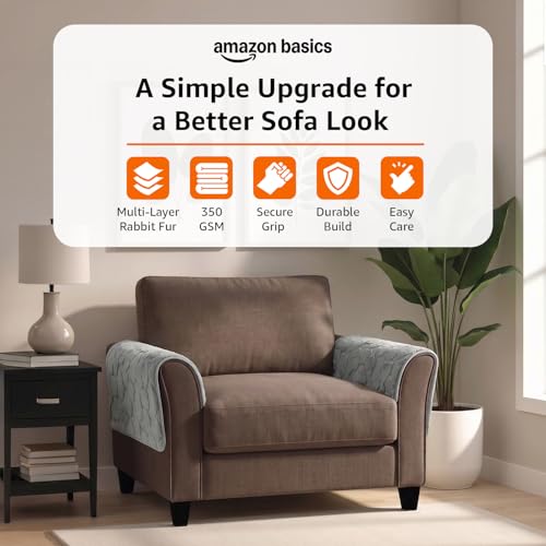Image of Amazon Basics - Rabbit Fur Make Your Own Sofa Cover |70cm x 70cm| Microfiber Sofa Slipcover | 350 GSM (Grey, 2 Armrest)
