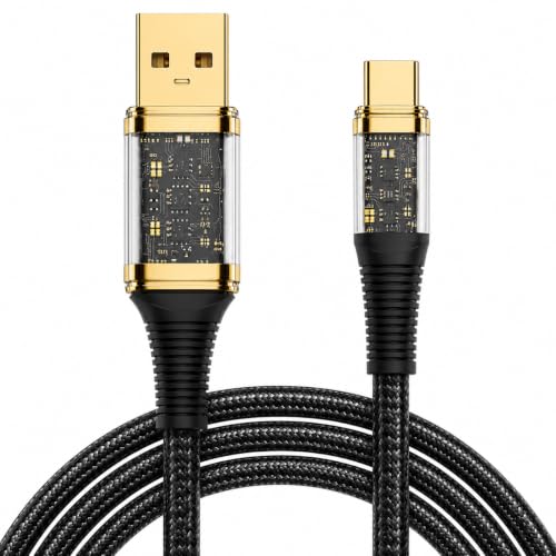 Image of USB-A to USB-C 120W Fast Charging Cable, 2M Braided Nylon, Super Fast Charging & Data Sync, Transparent Smart Chip Design, Durable Tangle-Free Charger Cable Compatible with All Device