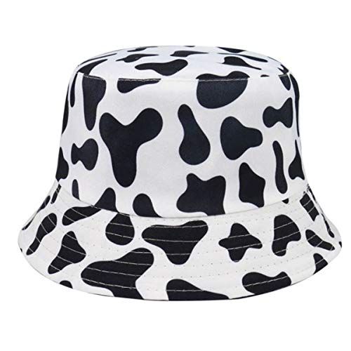 INOGIH Unisex Cow Pattern Print Bucket-Hat Double-Side-Wear Reversible Fisherman-Cap (Black)