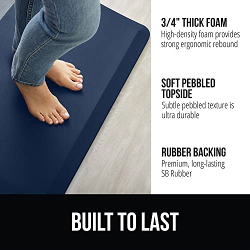 Image of GORILLA GRIP Cushioned Antifatigue Kitchen Mat for Floor, 70x24, Navy | 3 /4 Inch Thick Ergonomic Office Standing Desk Mats, Waterproof and Stain Resistant Pebbled Top, Supportive Padded Foam Rug