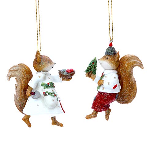 Gisela Graham Resin Mr and Mrs Woodland Animals 8.5 Centimeter Badgers Foxes Mice and Squirrels Set of 2 Assorted (Mr and Mrs Squirrel Dressed in White)