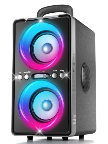 Image of YIER Bluetooth Speaker, 200W Peak Loud Stereo with Big Bass, 20H Playtime, TWS, Fast Charging, Portable Handle, Wireless Large Boombox Bocina with LED Light for Party Outdoor Backyard Camping