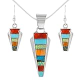 Turquoise Network 925 Sterling Silver Matching Pendant & Earrings Set Genuine Gemstones 20