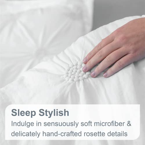 Swift Home Twin Twin Xl White 2-Piece Down Alternative Comforter Set Bedding Ruched 3D Floral Pintuck All-Season, Machine Washable #TOP2