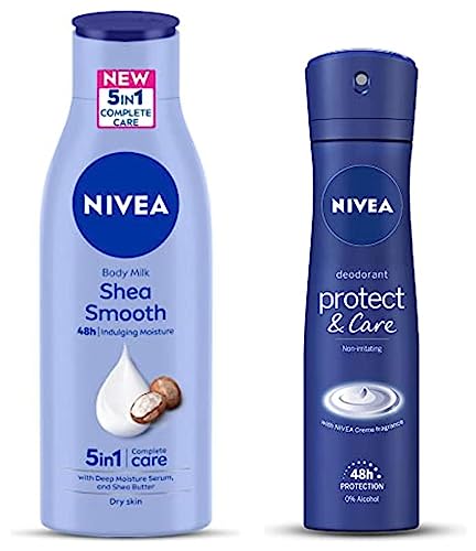 Image of Nivea Body Lotion For Dry Skin, Shea Smooth, With Shea Butter, For Men & Women, 200 ml & Nivea Deodorant, Protect & Care for Women, 150ml