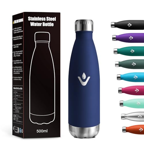 Botella Termica 500ml, Cantimplora Acero Inoxidable con Doble Pared Reutilizable, Garrafa Termica, sin BPA, A Prueba de Fugas, Termo Agua para Escuela, Oficina, Deporte, Gimnasio, Viajes, Niños