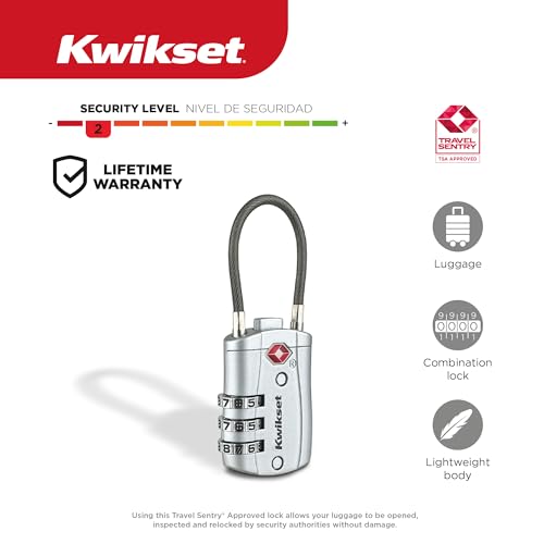 Kwikset TSA Approved Combination Luggage Lock with Cable, 1-Pack, Silver - image 2