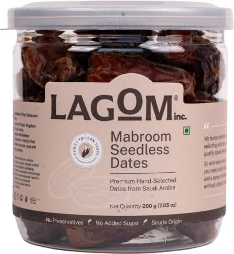 Image of Lagom Mabroom Seedless Dates 200g | Premium Pitted Saudi Khajoor | Firm, Chewy Texture with Rich Caramel Taste | No Added Sugar, No Preservatives | Vegan, Gluten Free, Non-GMO