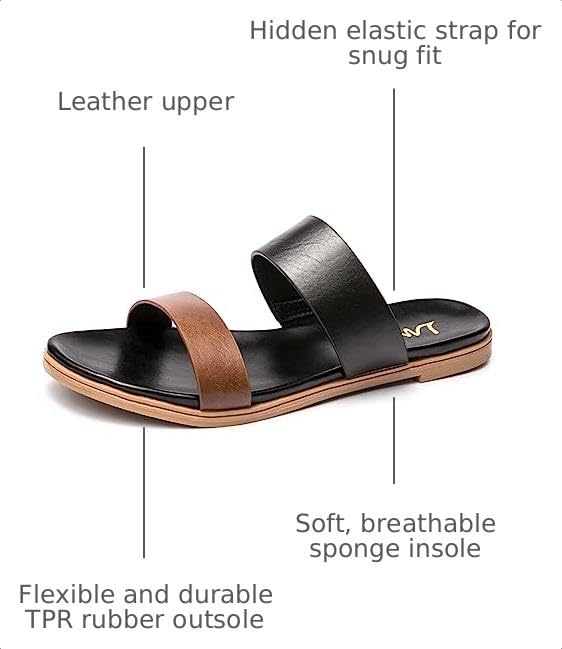 Image of LM Women's Slide Sandals Two Band Slip On Flat Sandals Casual Summer Sandals