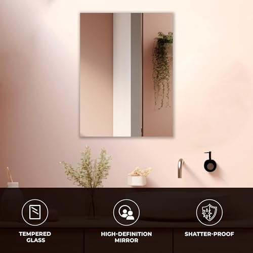 Image of Rectangular Frameless Wall Mirror - Modern Decorative Mirror for Bathroom, Bedroom & Entryway. (18 X 24)