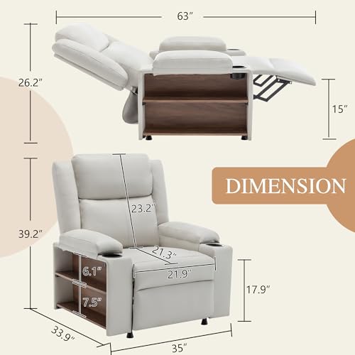 Sillón reclinable cómodo beige con masaje y almacenamiento miniatura 2