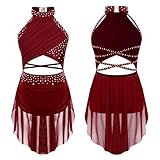 YiZYiF Big Girl's Camisole Lyrical Dance Dress Ballet Gymnastics Skirted Leotard Latin Jazz Modern Dancing Costume Burgundy 15 Years