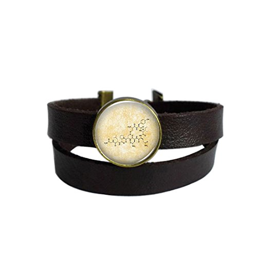 LooPoP Vintage Punk Dark Brown Leather Bracelet Chemical Oxytocin Molecules Belt Wrap Cuff