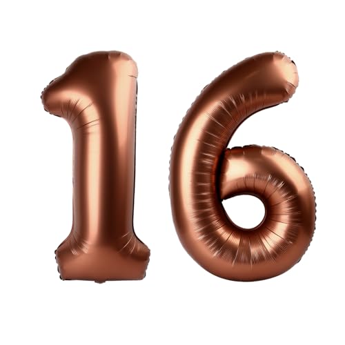 Image of Dark Brown Number 16 Balloon 40 inch, Coffee Brown 16 Number Balloons, 16th Birthday Decorations, Chocolate 16 Year Old Dark Brown Party Supplies