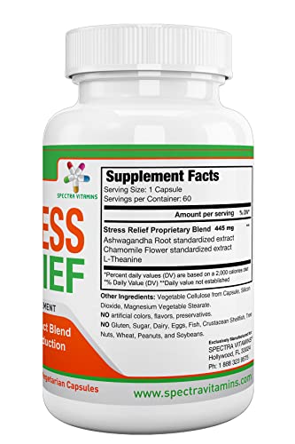 Spectra Vitamins Stress Relief For Adults, Natural Stress Supplement With Ashwagandha And Herbal Formula, Focus And Energy Supplement To Relax And Calm Mind, 60 Capsules #TOP2