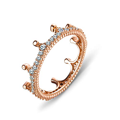 EVBEA Anillo de Mujer Corona Circonita Cúbica 925 Plata de Ley Chapado en Oro Rosa Regalo de Cumpleaños para Novia